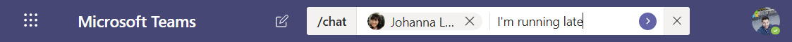 Figure 2.6: Sending a quick chat to a Microsoft Teams user

