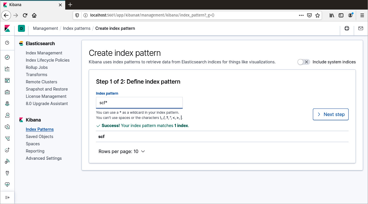 Figure 6.4 – Creating the index pattern in Kibana